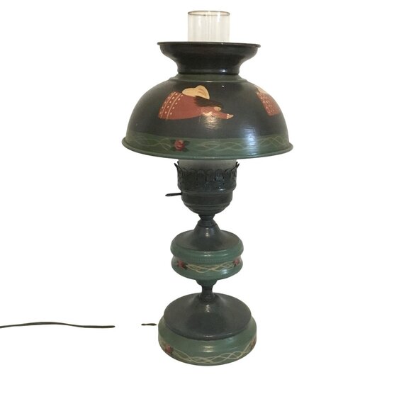 VTG Hand Painted Folk Art Angel Shade Electric Table Lamp Signed Joan Schneier - Picture 4 of 10